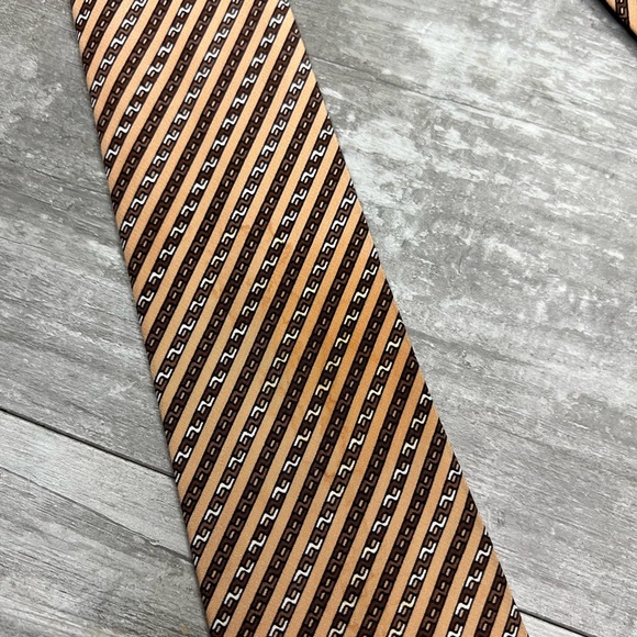 Celine Tan, Brown & White Check Stripe Tie - Picture 5 of 6